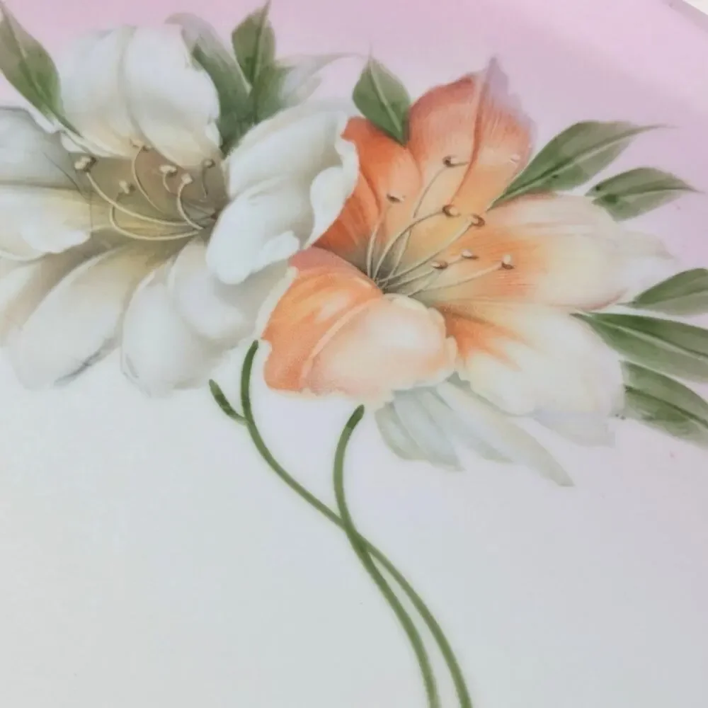 Antique Z S And Co Bavaria Floral Hand Painted Handled Dresser Tray Plate